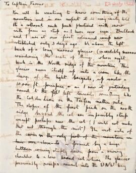 Letter from George Mallory to Captain J. P. Farrar, 2 July 1921