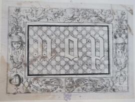 Calligraphic letters n, o, p, in an ornamental border