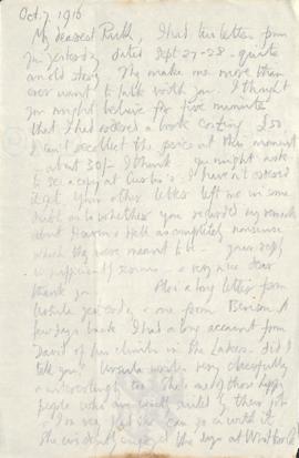 Letter from George to Ruth Mallory, 7 October 1916