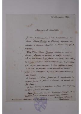 Letter from Baron Jean de Man d’Attenrode to Jean-Sylvain Van de Weyer