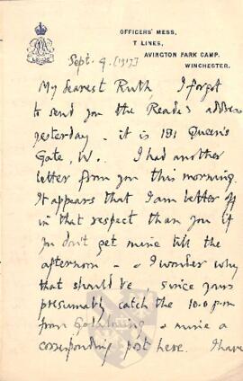 Letter from George to Ruth Mallory, 4 September 1917