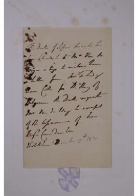 Letter from Prince Augustus Frederick, duke of Sussex, to Jean-Sylvain Van de Weyer