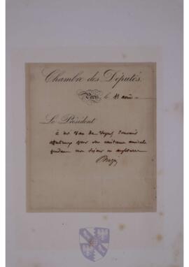 Letter from André Marie Jean Jacques Dupin to Jean-Sylvain Van de Weyer