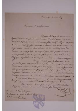 Letter from Comte Jacques Coghen to Jean-Sylvain Van de Weyer