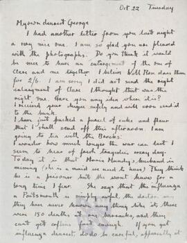 Letter from Ruth to George Mallory, 22 October 1918
