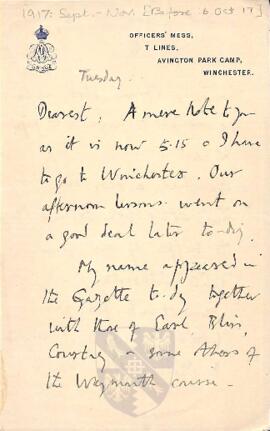 Letter from George to Ruth Mallory, c. 2 October 1917