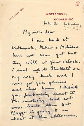 Letter from Ruth to George Mallory, 31 July 1915