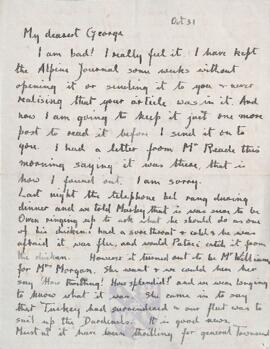 Letter from Ruth to George Mallory, 31 October 1918