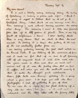Letter from Ruth to George Mallory, 14 September 1916