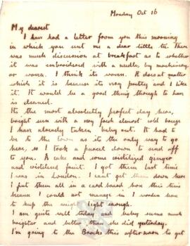 Letter from Ruth to George Mallory, 16 October 1916