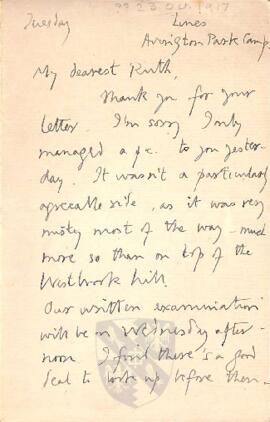 Letter from George to Ruth Mallory, c. 23 October 1917