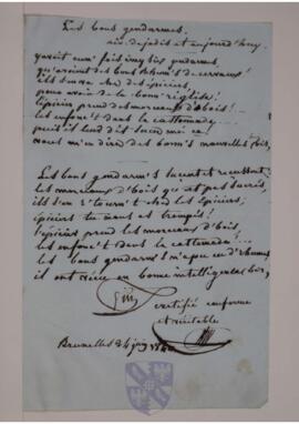 Manuscript poem entitled 'Les bons Gendarmes' by Jacques-Charles Odry