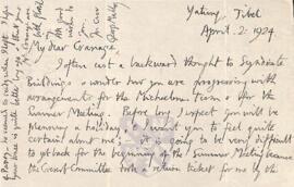 Letter from George Mallory to David Cranage, 2 April 1924