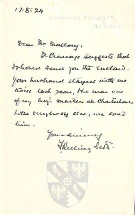 Letter of Condolence from F. Keeling Scott to Ruth Mallory