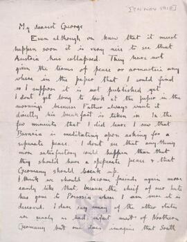 Letter from Ruth to George Mallory, c. 4 November 1918