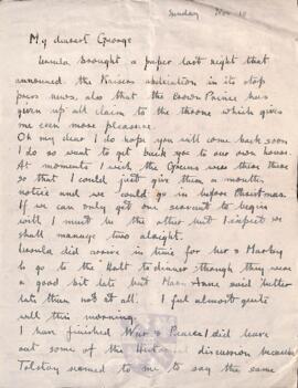 Letter from Ruth to George Mallory, 10 November 1918