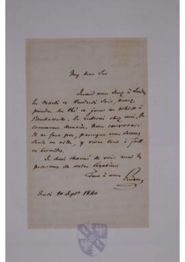 Letter from François Guizot to Jean-Sylvain Van de Weyer