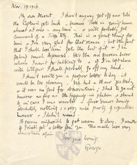 Letter from George to Ruth Mallory, 19 November 1916