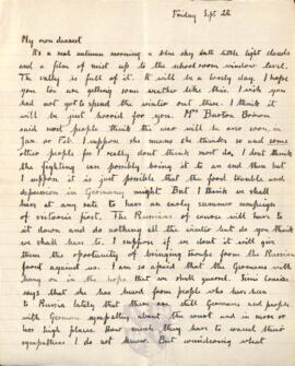 Letter from Ruth to George Mallory, 22 September 1916