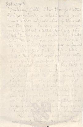 Letter from George to Ruth Mallory, 12 September 1916