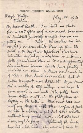 Letter from George to Ruth Mallory, 22 May 1921