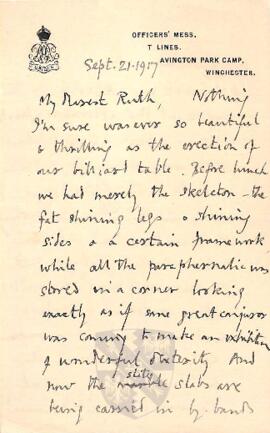 Letter from George to Ruth Mallory, 21 September 1917