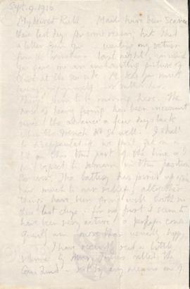 Letter from George to Ruth Mallory, 9 September 1916