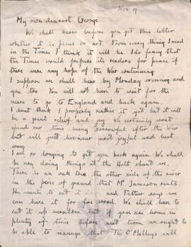 Letter from Ruth to George Mallory, 9 November 1918