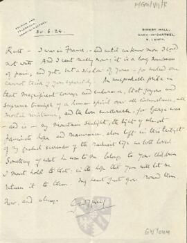 Letter of Condolence from Geoffrey Winthrop Young to Ruth Mallory