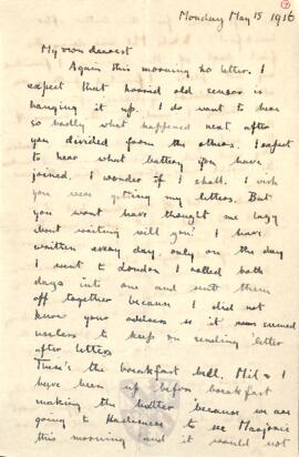 Letter from Ruth to George Mallory, 15 May 1916