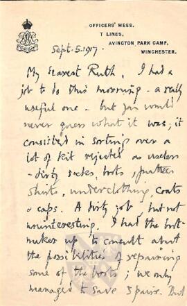 Letter from George to Ruth Mallory, 5 September 1917