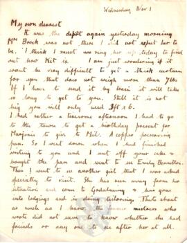 Letter from Ruth to George Mallory, 1 November 1916