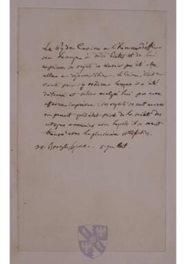 Letter from Lucien Bonaparte, Prince de Canino and Musignano, to “Bates”