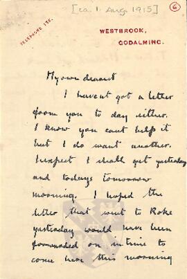 Letter from Ruth to George Mallory, 1 August 1915