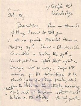 Letter from George to Ruth Mallory, 18 October 1923