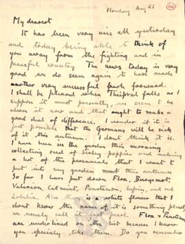Letter from Ruth to George Mallory, 21  August 1916