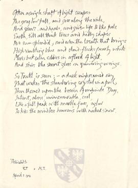 Sonnet by George Mallory, 3 April 1914