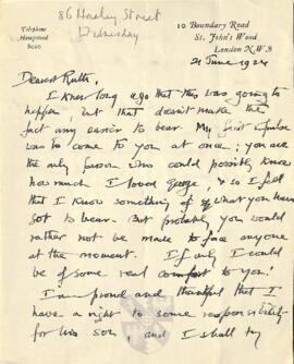Letter of Condolence from Geoffrey Keynes to Ruth Mallory