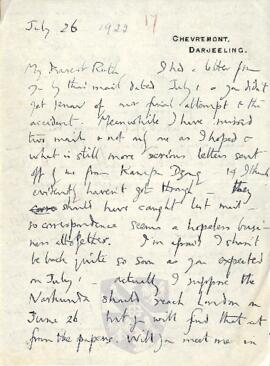 Letter from George to Ruth Mallory, 26 July 1922
