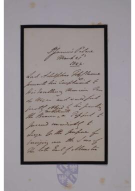 Letter from Lord Adolphus FitzClarence to Jean-Sylvain Van de Weyer
