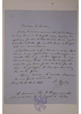 Letter from Vicomte Bernard du Bus de Gisignies to Jean-Sylvain Van de Weyer