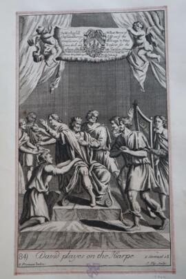 David playing the harp for a melancholy Saul