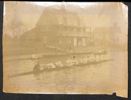 Boat Club Crew on the River in front of a Boathouse, 1897