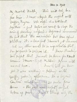 Letter from George to Ruth Mallory, 11 November 1918