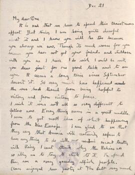 Letter from Ruth to George Mallory, 21 December 1918