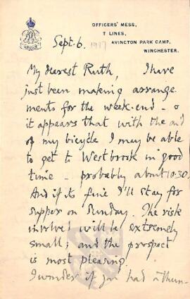 Letter from George to Ruth Mallory, 6 September 1917