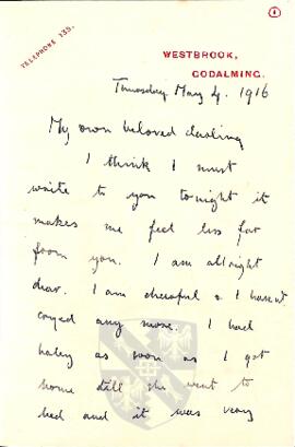 Letter from Ruth to George Mallory, 4 May 1916