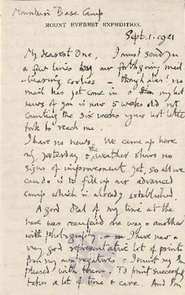 Letter from George to Ruth Mallory, 1 September 1921