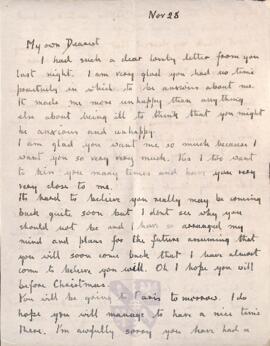 Letter from Ruth to George Mallory, 28 November 1918