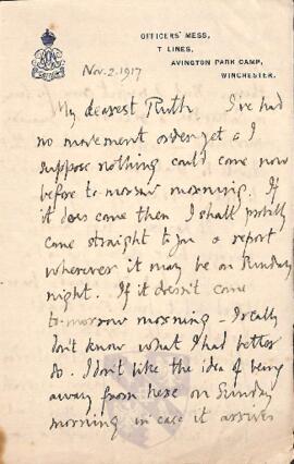 Letter from George to Ruth Mallory, 2 November 1917